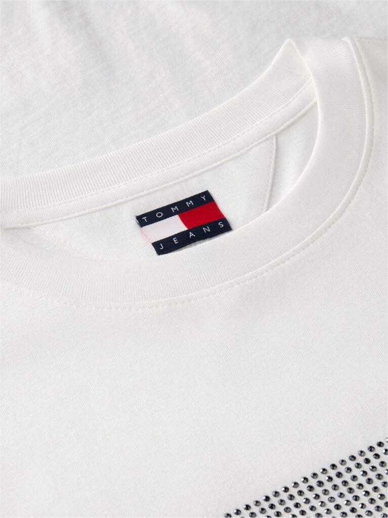 White Rhinestone Logo Jersey Relaxed T-Shirt  Women