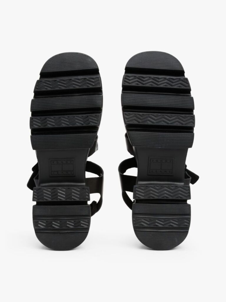 Black Leather Chunky Cleat Fisherman Sandals  Women