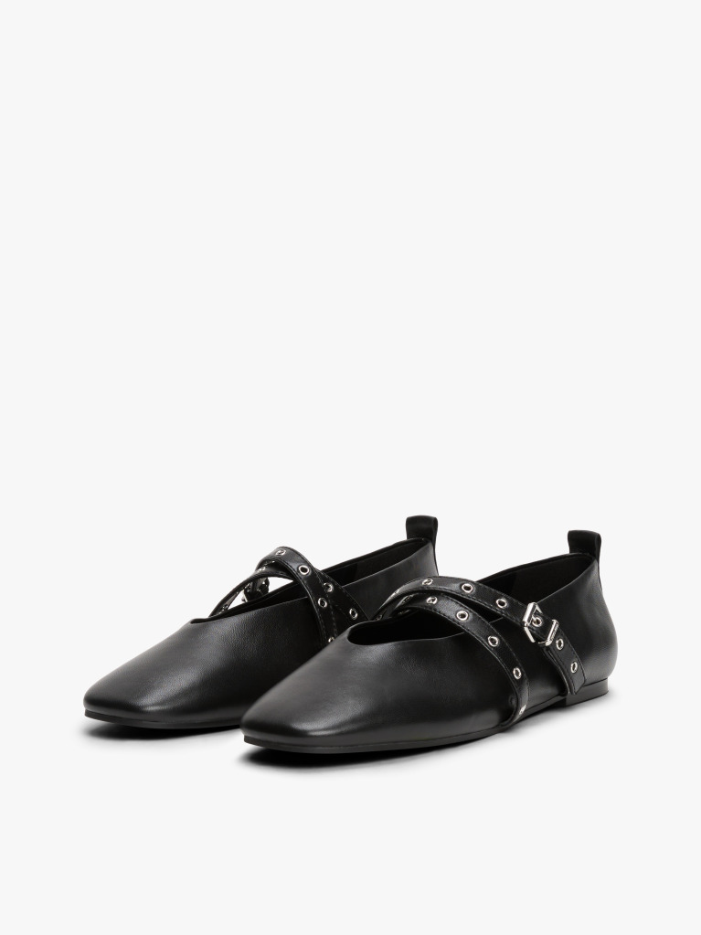 Negru Mary Janes Balerini Din Piele Cu Design Incrucisat  Femei