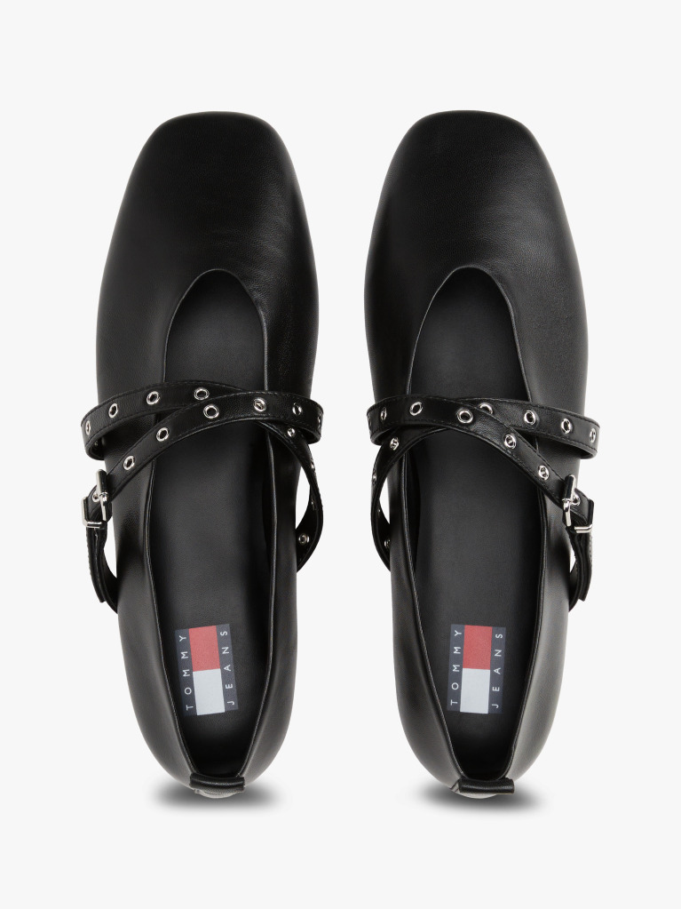 Negru Mary Janes Balerini Din Piele Cu Design Incrucisat  Femei