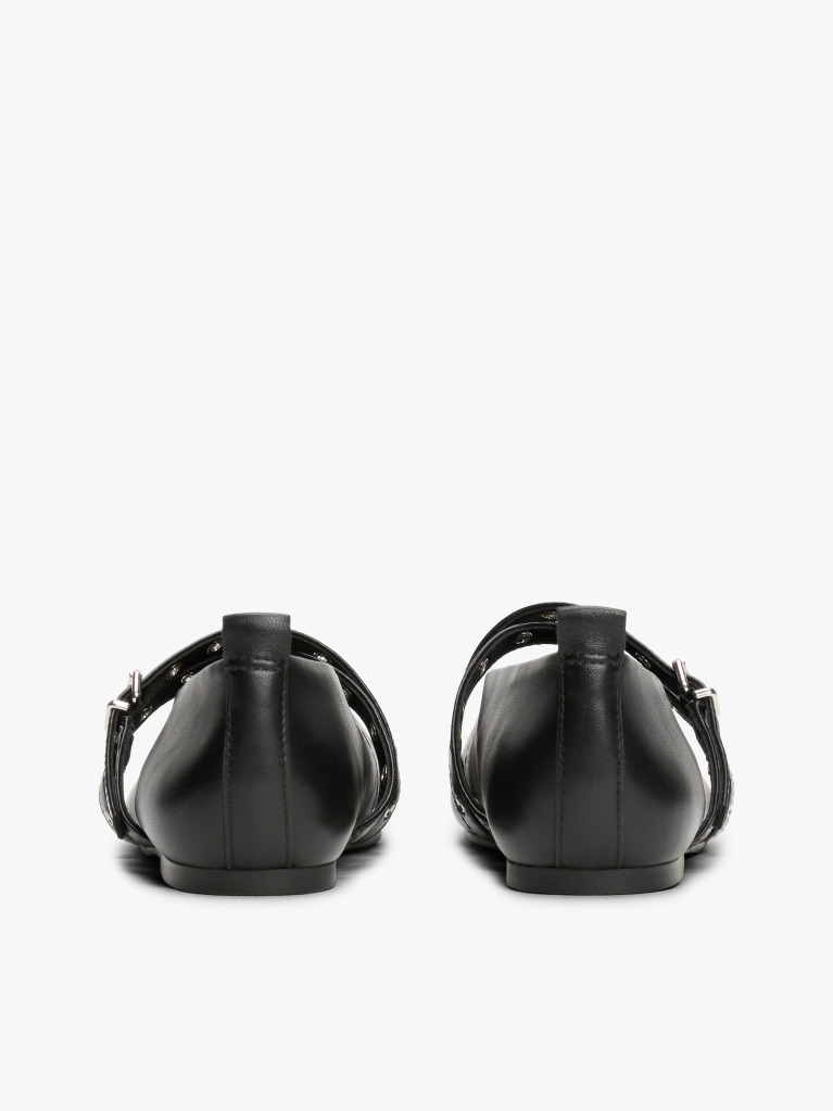 Negru Mary Janes Balerini Din Piele Cu Design Incrucisat  Femei