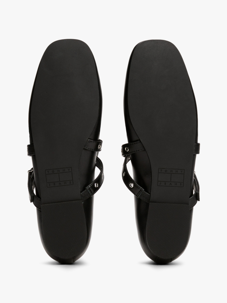 Negru Mary Janes Balerini Din Piele Cu Design Incrucisat  Femei