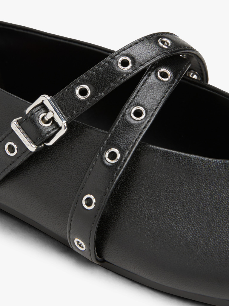 Negru Mary Janes Balerini Din Piele Cu Design Incrucisat  Femei