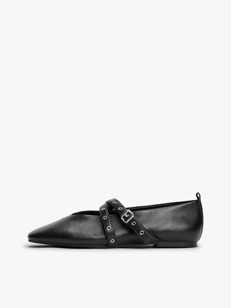 Negru Mary Janes Balerini Din Piele Cu Design Incrucisat  Femei