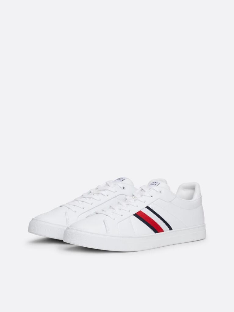 White Leather Signature Tape Court Trainers  Men