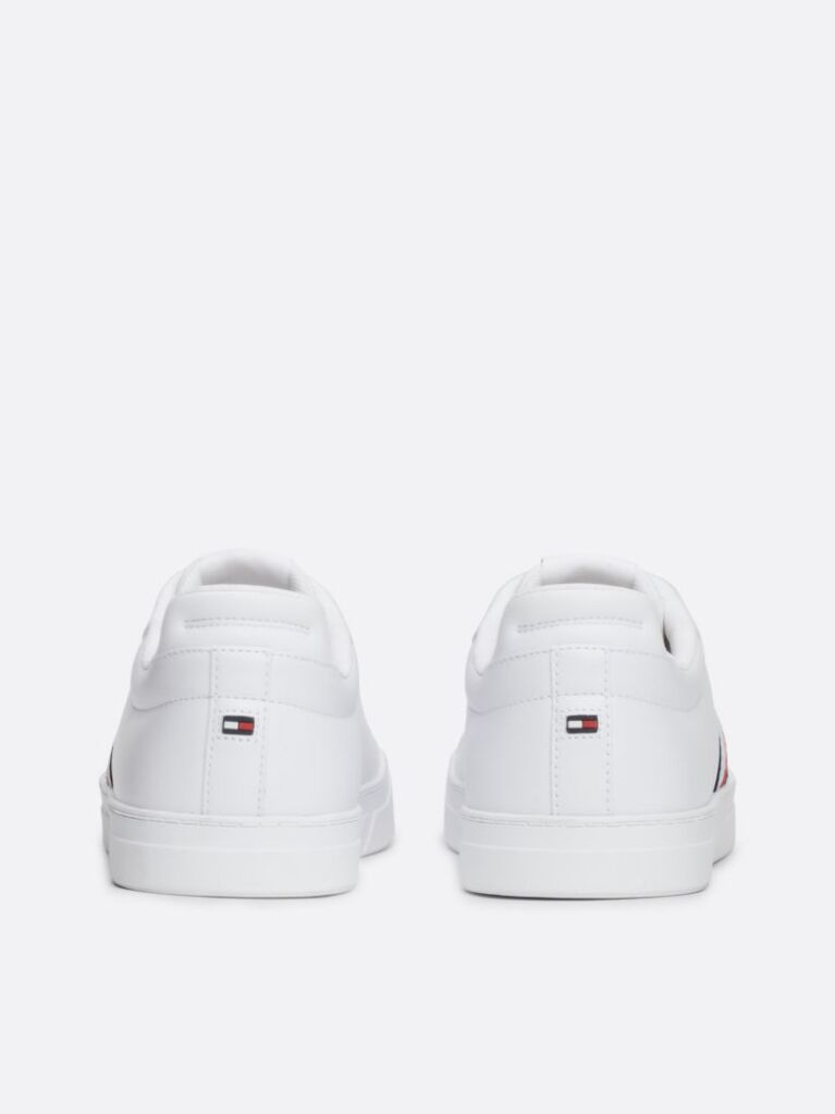 White Leather Signature Tape Court Trainers  Men