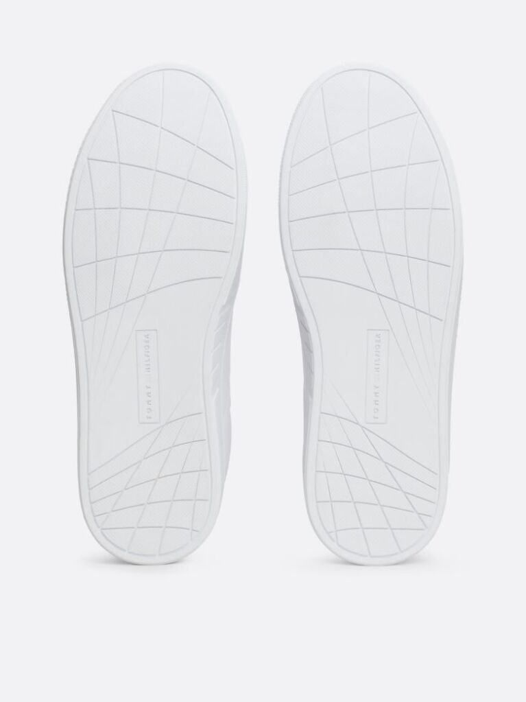 White Leather Signature Tape Court Trainers  Men