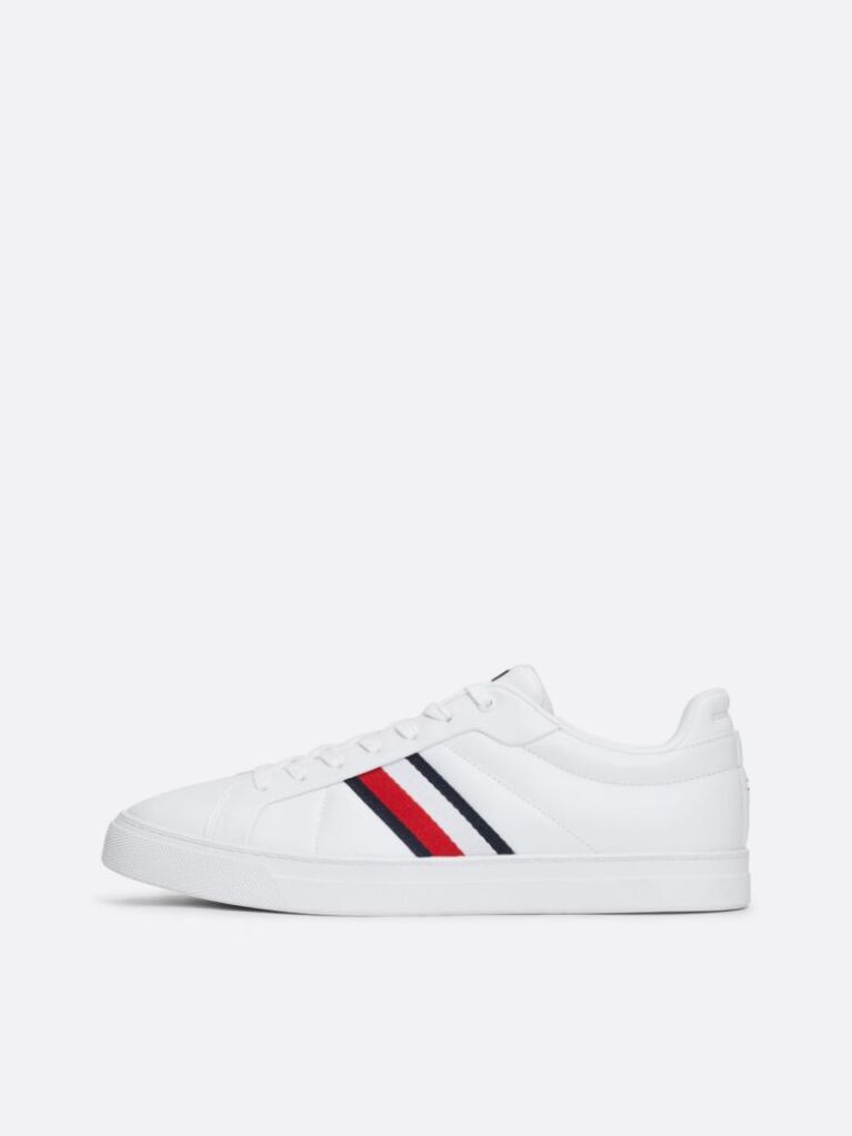 White Leather Signature Tape Court Trainers  Men