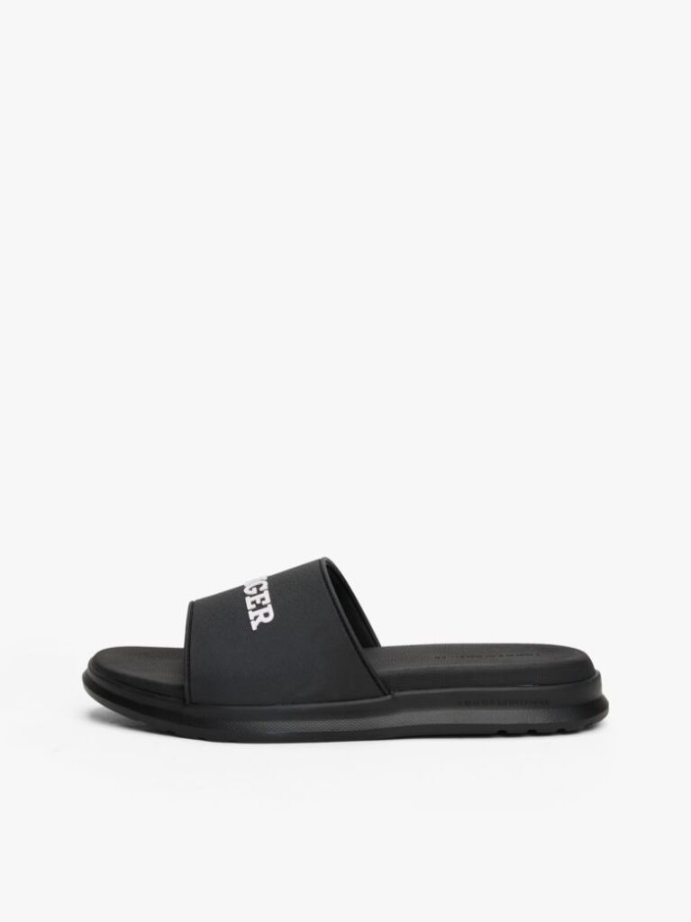 Black Textured Logo Pool Slides  Men
