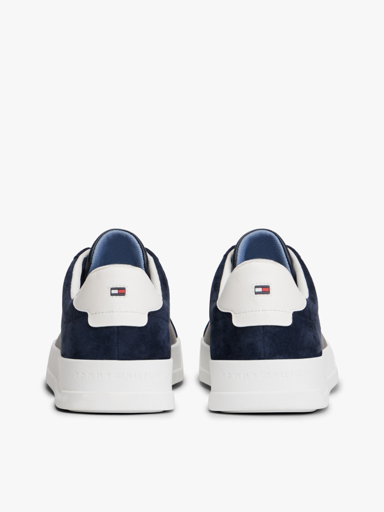 Blue Sneakers Din Piele Cu Texturi Mixte Stil Court  Barbati
