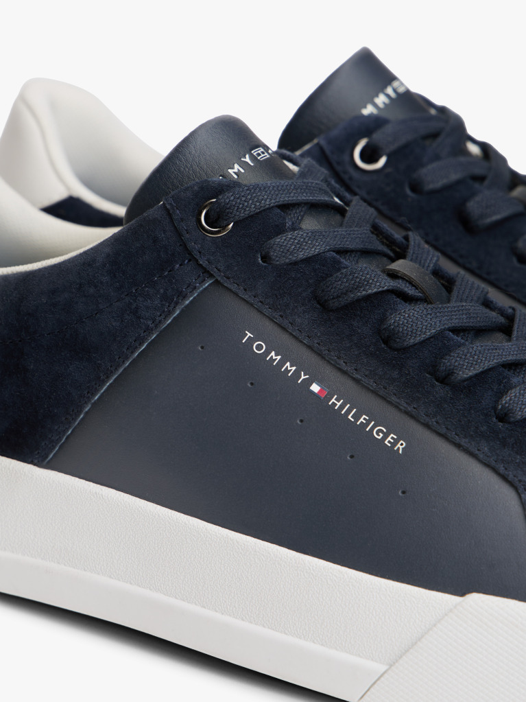 Blue Sneakers Din Piele Cu Texturi Mixte Stil Court  Barbati