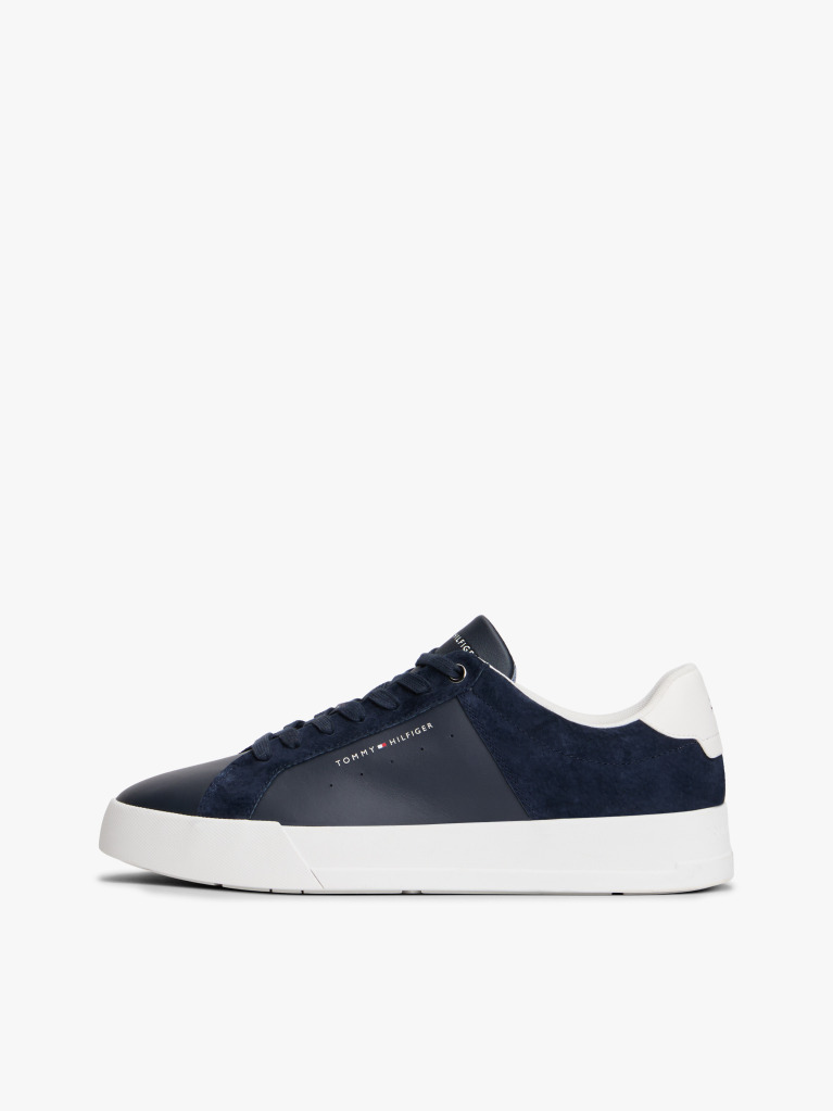 Blue Sneakers Din Piele Cu Texturi Mixte Stil Court  Barbati