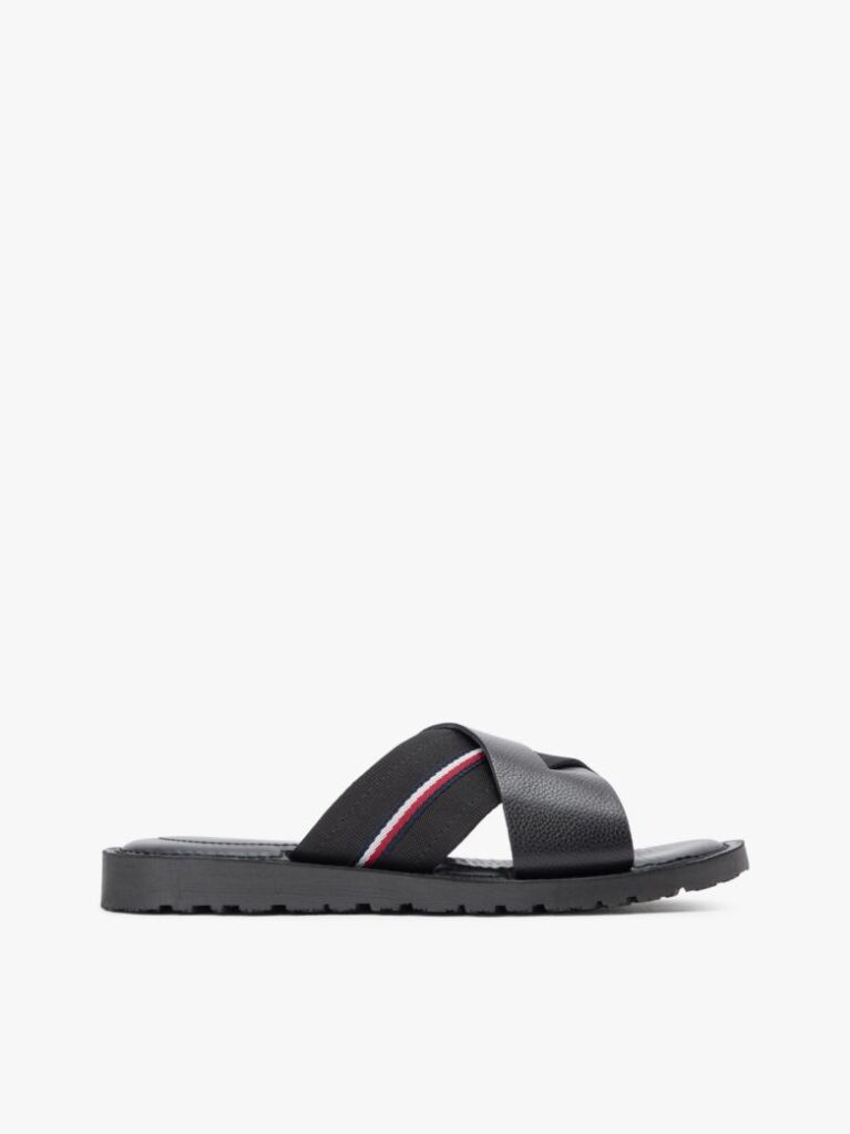 Negru Sandale Din Piele Cu Curea Crossover  Barbati