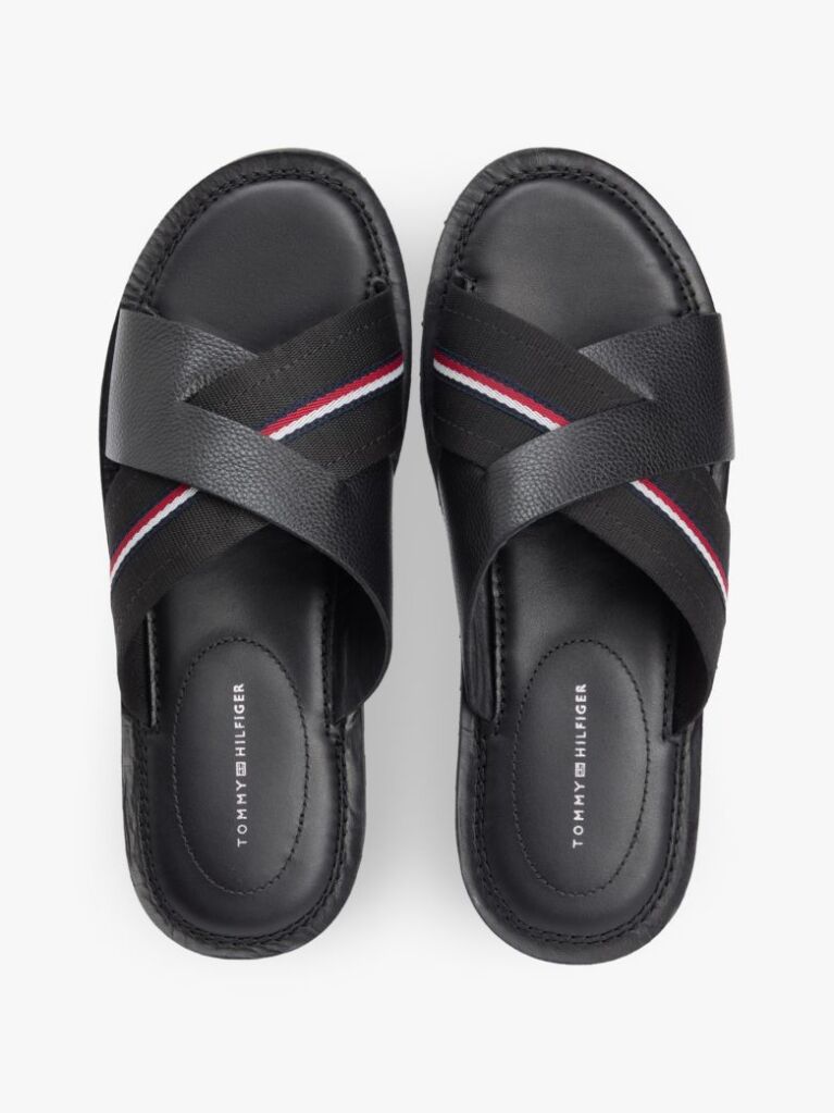 Negru Sandale Din Piele Cu Curea Crossover  Barbati