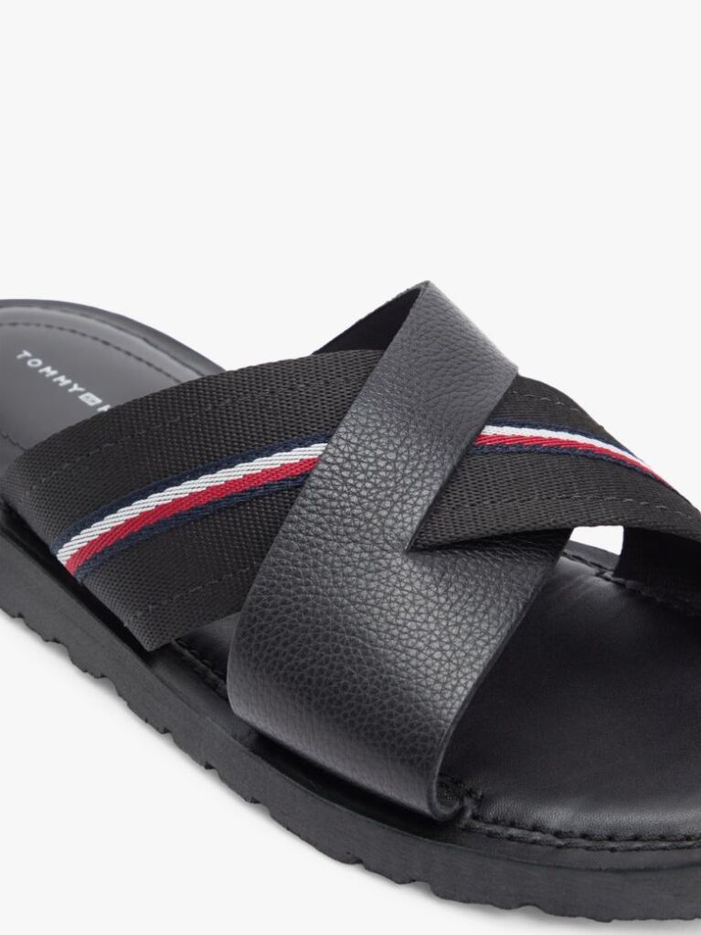 Negru Sandale Din Piele Cu Curea Crossover  Barbati