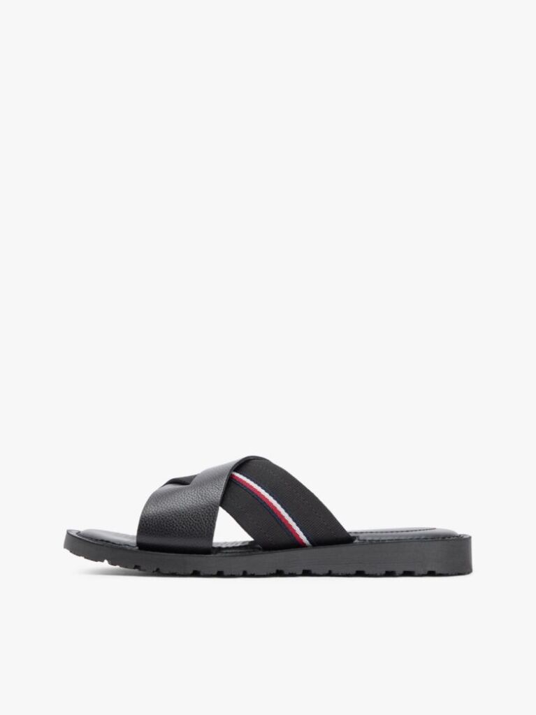 Negru Sandale Din Piele Cu Curea Crossover  Barbati