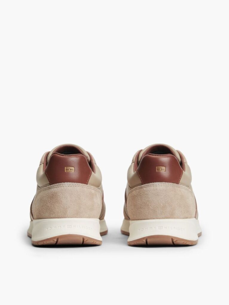 Beige Leather Mixed Texture Trainers  Men