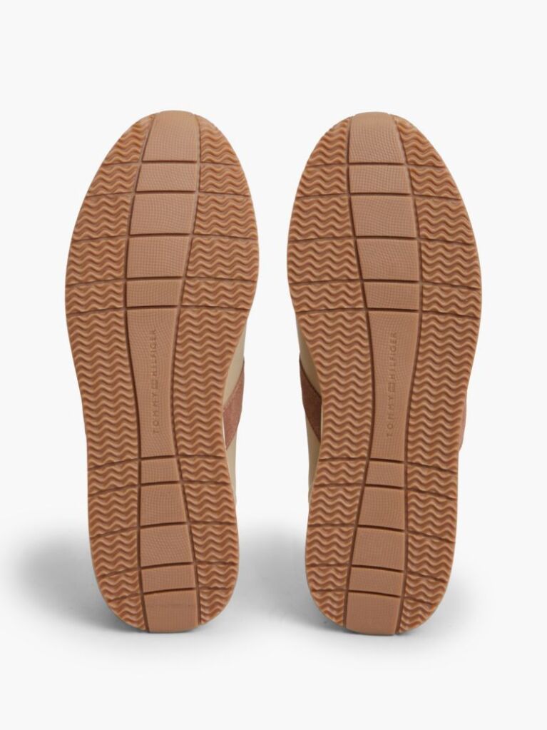 Beige Leather Mixed Texture Trainers  Men