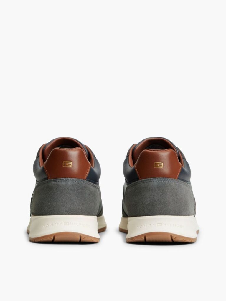 Blue Leather Mixed Texture Trainers  Men