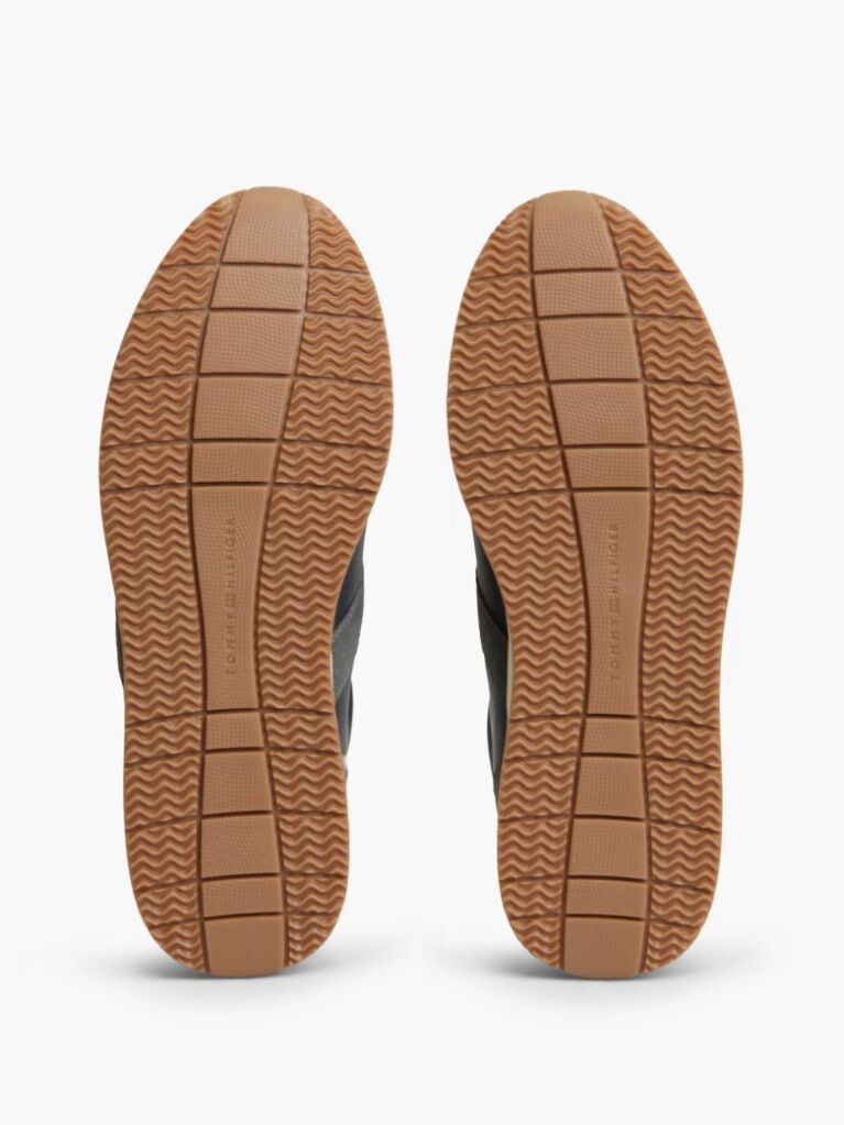 Blue Leather Mixed Texture Trainers  Men