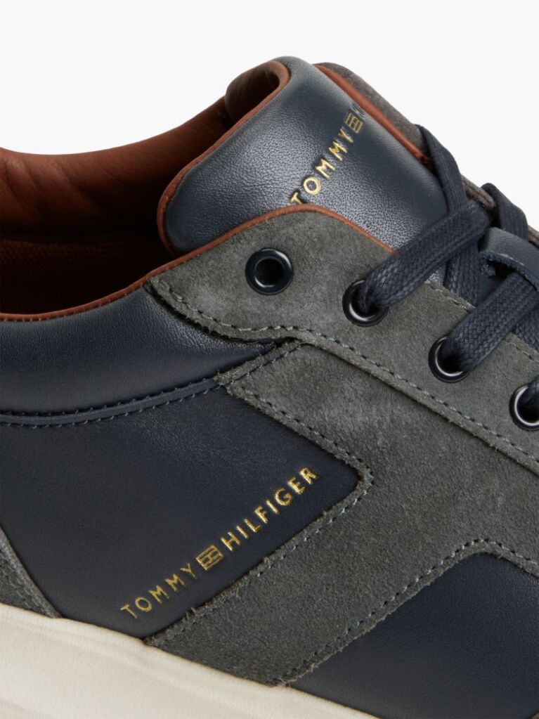 Blue Leather Mixed Texture Trainers  Men