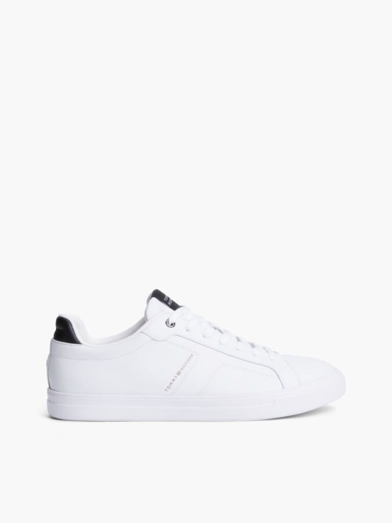 White Lightweight Cupsole Trainers With Leather  Men