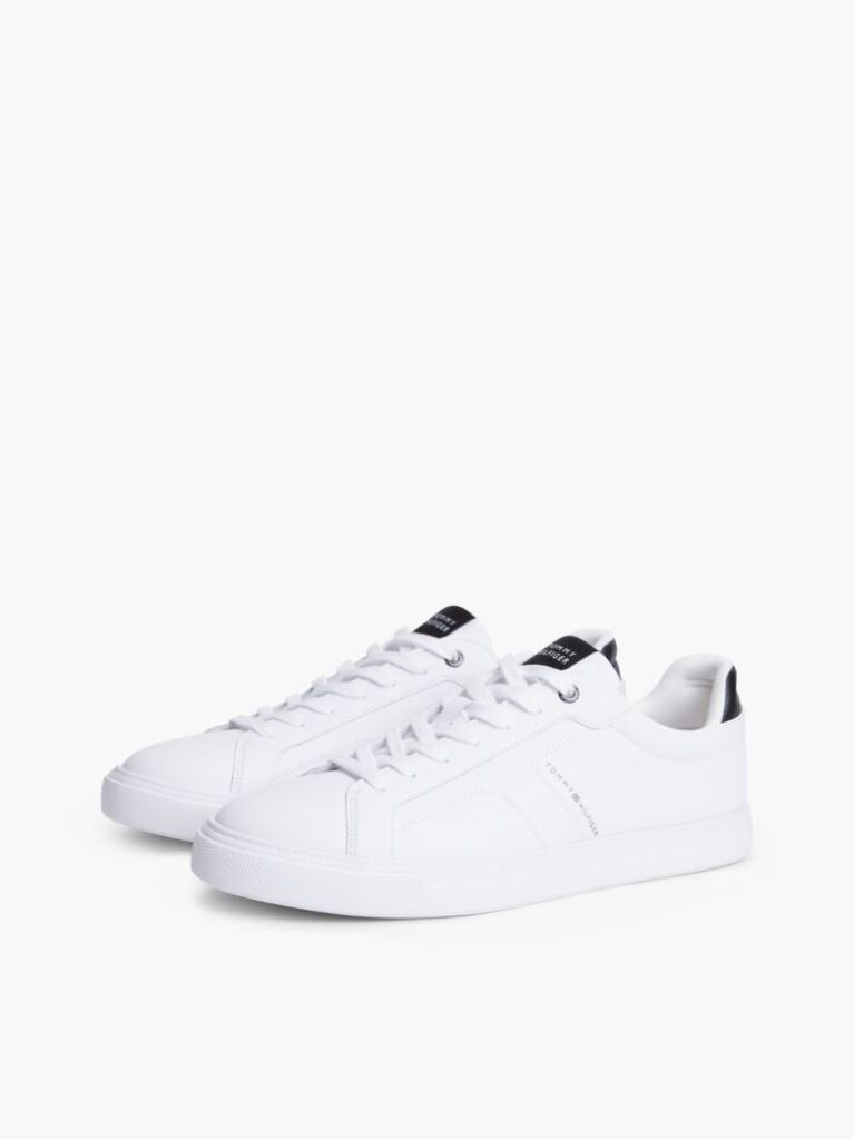 White Lightweight Cupsole Trainers With Leather  Men