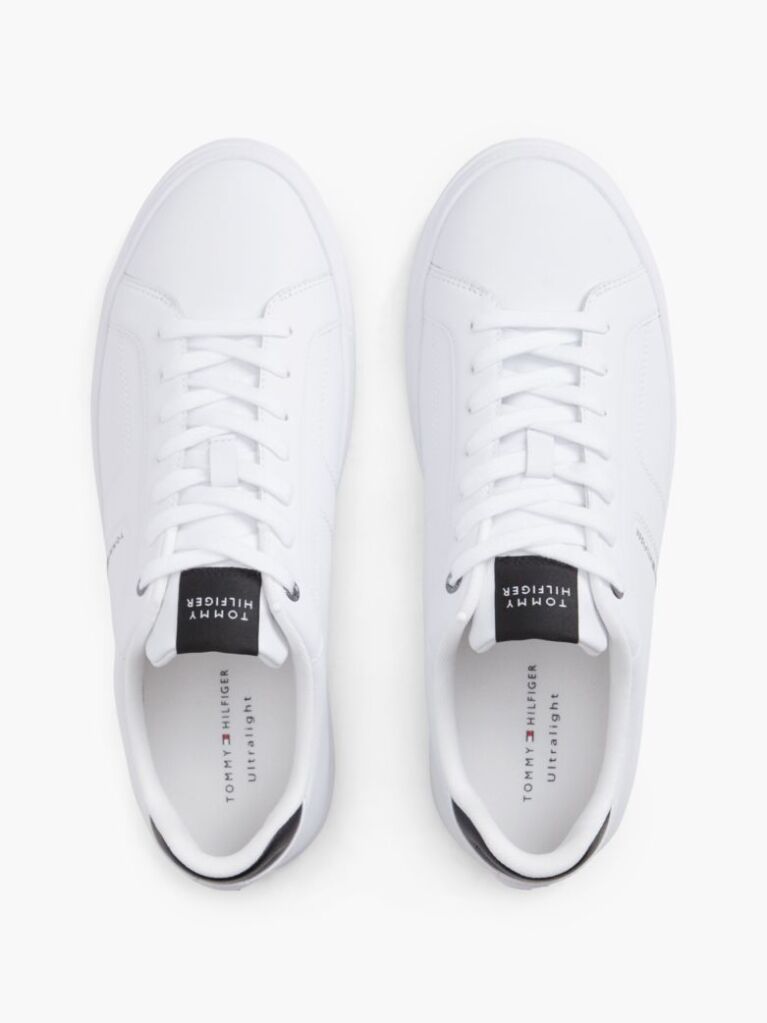 White Lightweight Cupsole Trainers With Leather  Men