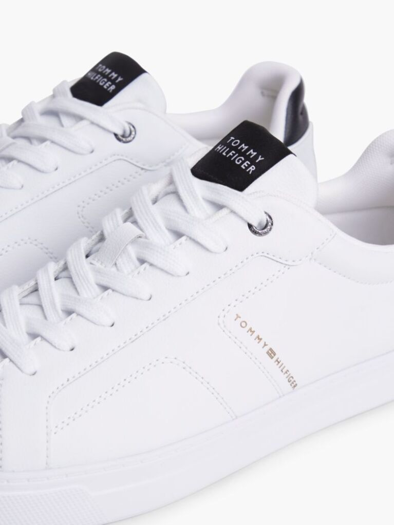White Lightweight Cupsole Trainers With Leather  Men