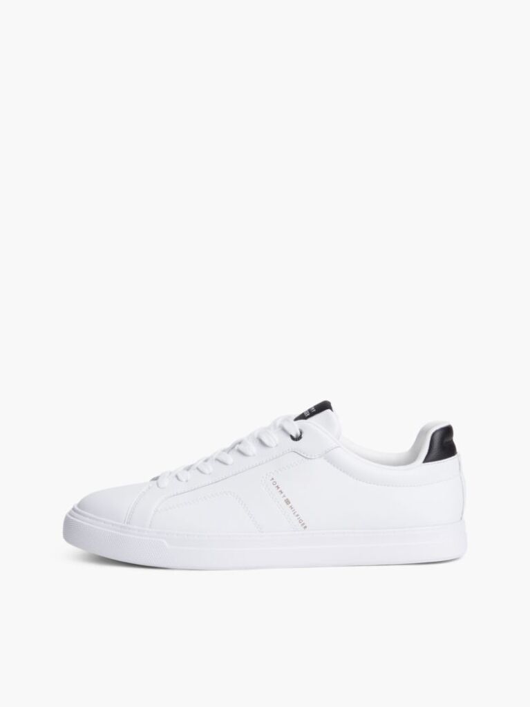 White Lightweight Cupsole Trainers With Leather  Men