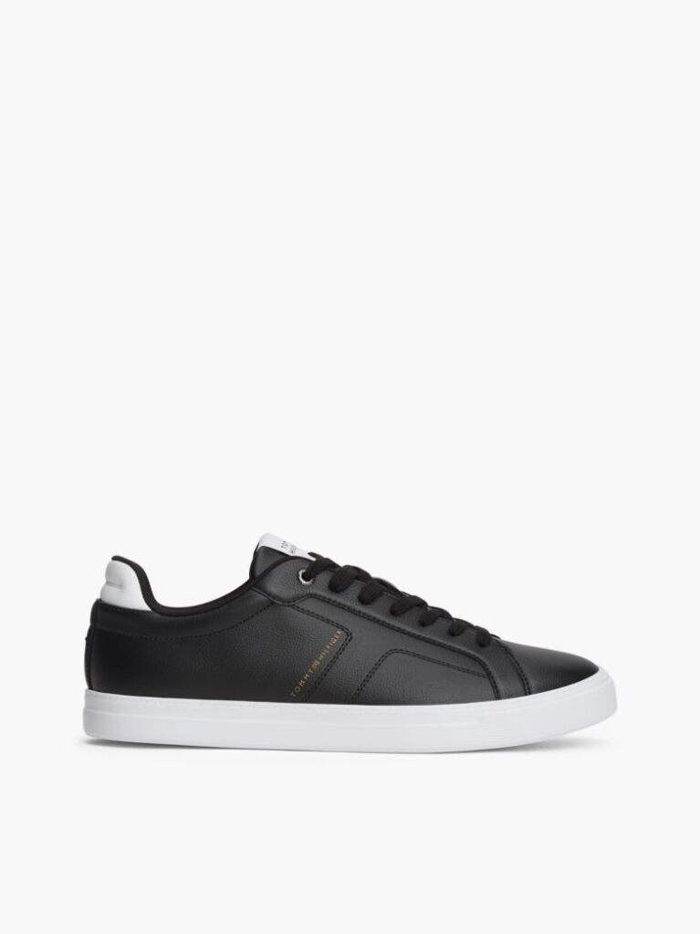 Black Lightweight Cupsole Trainers With Leather  Men