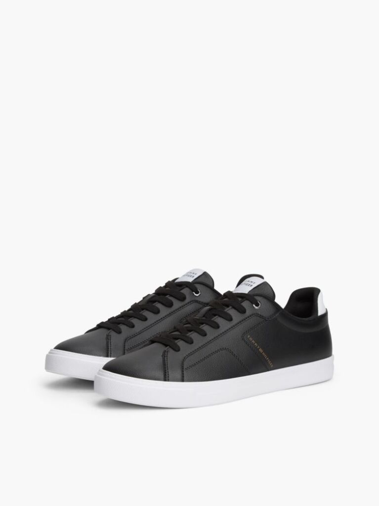 Black Lightweight Cupsole Trainers With Leather  Men