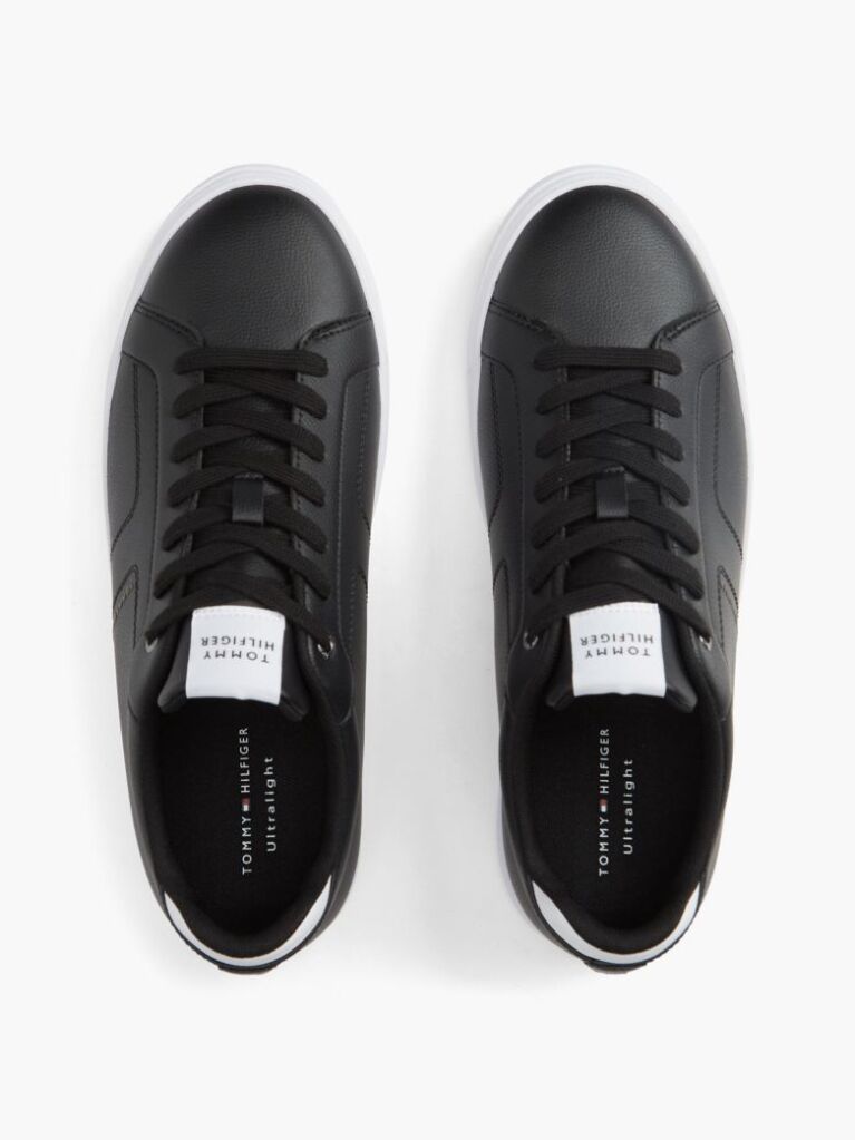 Black Lightweight Cupsole Trainers With Leather  Men