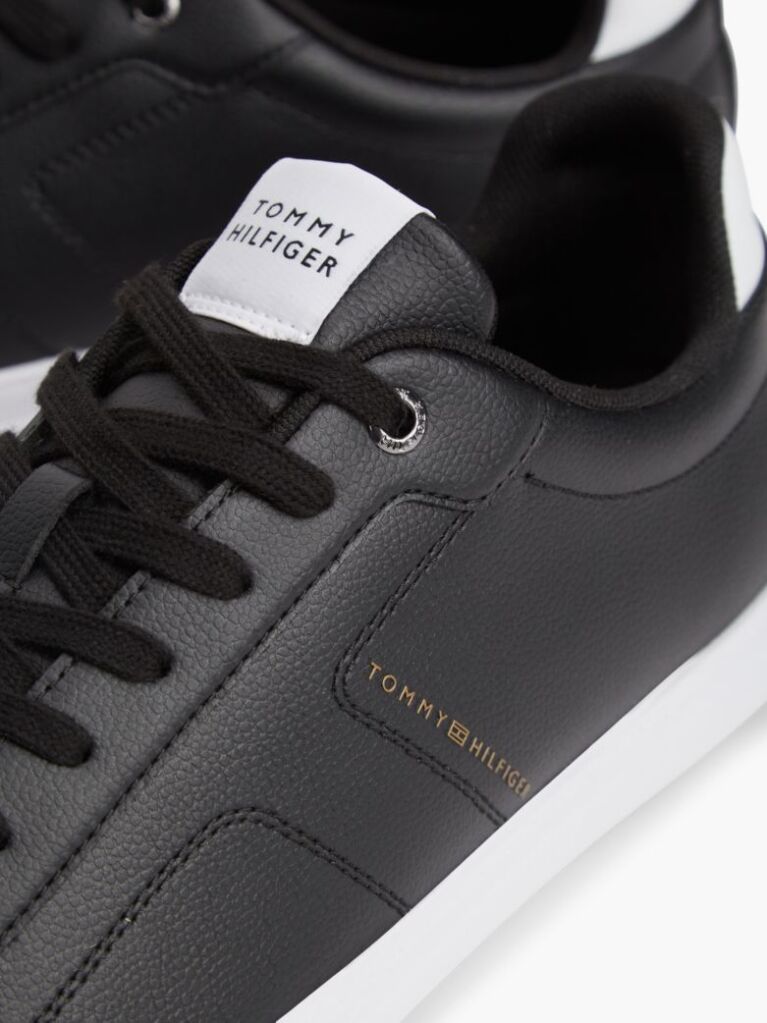 Black Lightweight Cupsole Trainers With Leather  Men
