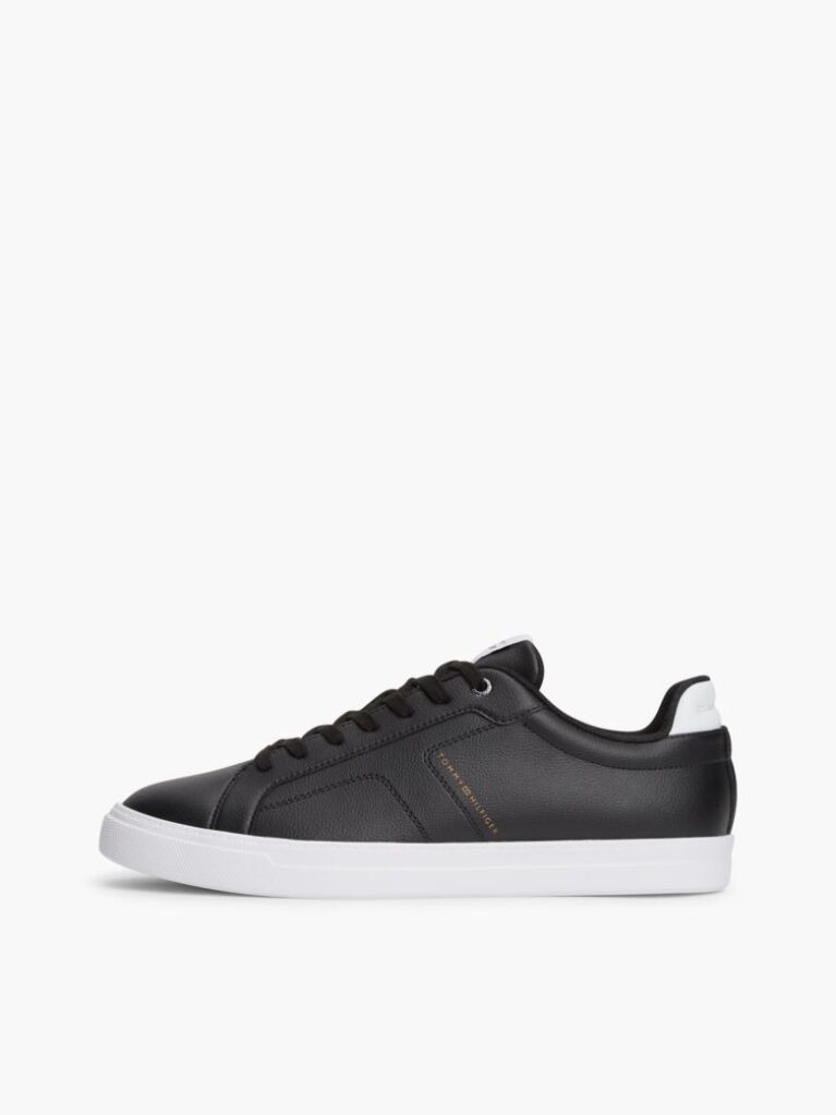 Black Lightweight Cupsole Trainers With Leather  Men