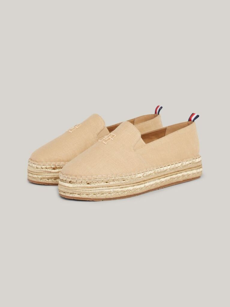 Beige Flatform Linen Espadrilles  Women