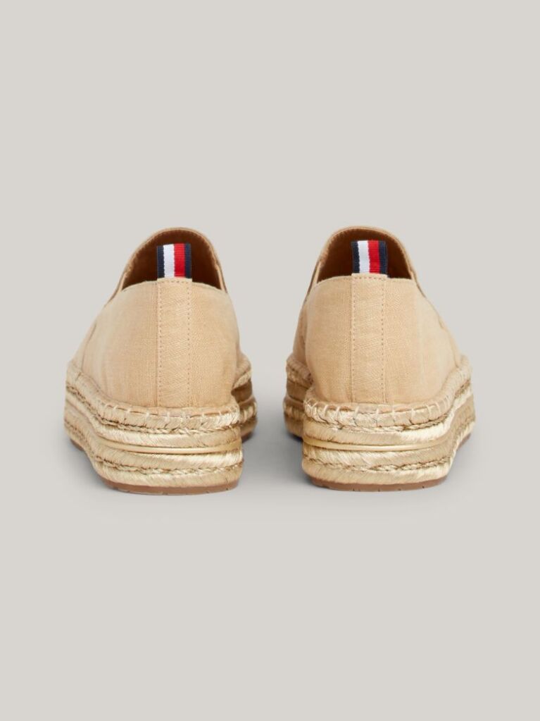 Beige Flatform Linen Espadrilles  Women