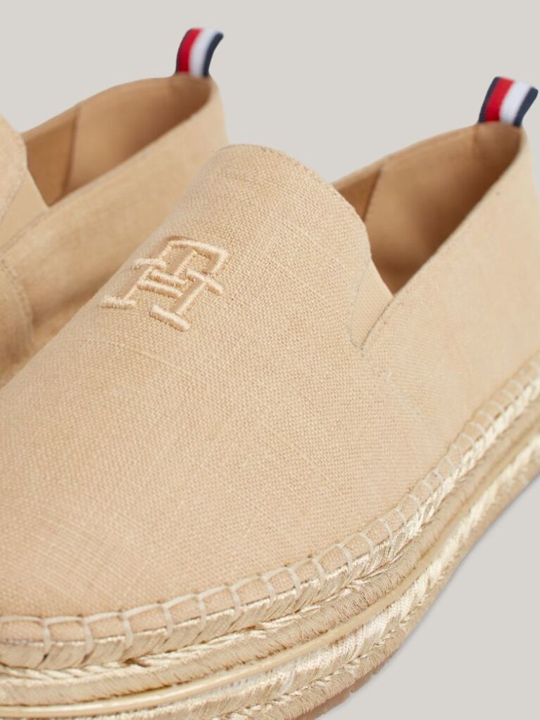 Beige Flatform Linen Espadrilles  Women