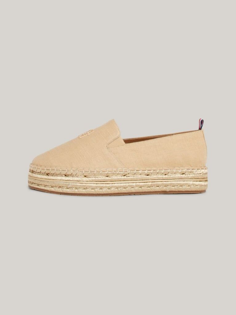 Beige Flatform Linen Espadrilles  Women