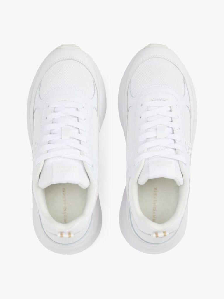 White Leather Mixed Texture Chunky Trainers  Women