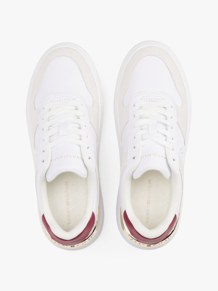 Alb Court Trainers Din Texturi Mixte Cu Monograma TH  Femei