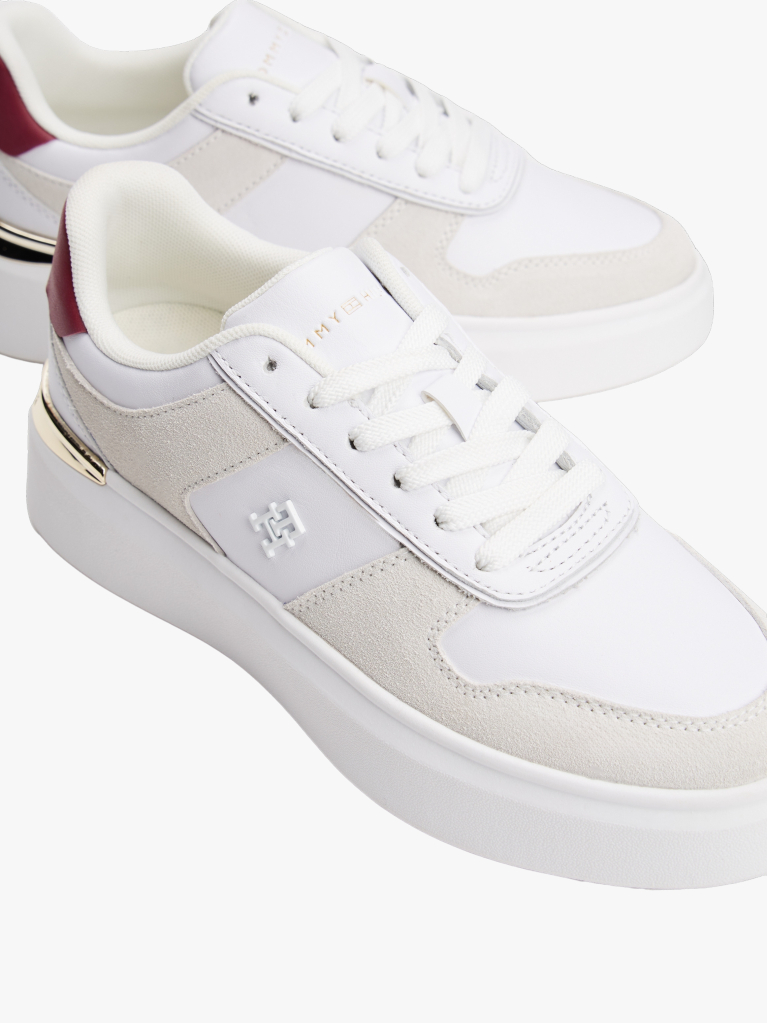 Alb Court Trainers Din Texturi Mixte Cu Monograma TH  Femei