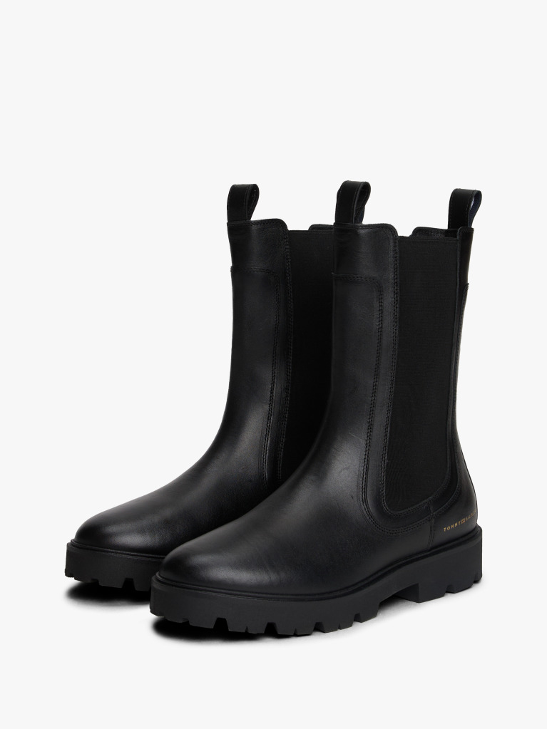 Negru Cizme Chelsea Din Piele Cu Talpa Cleat Medie  Femei