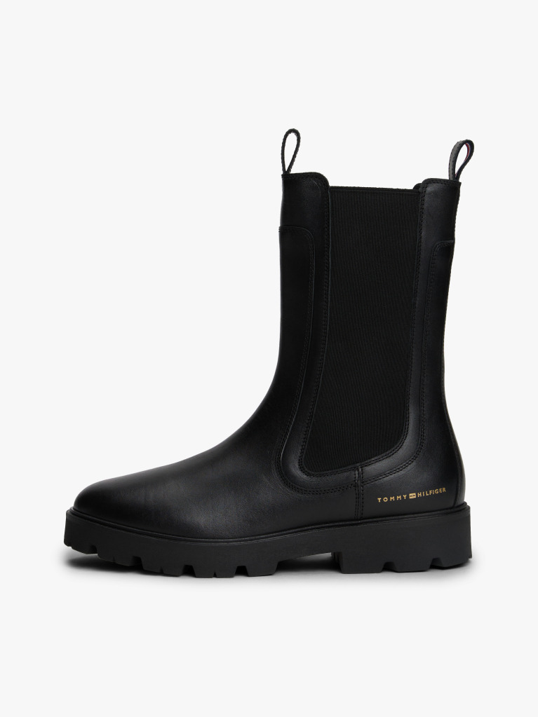Negru Cizme Chelsea Din Piele Cu Talpa Cleat Medie  Femei