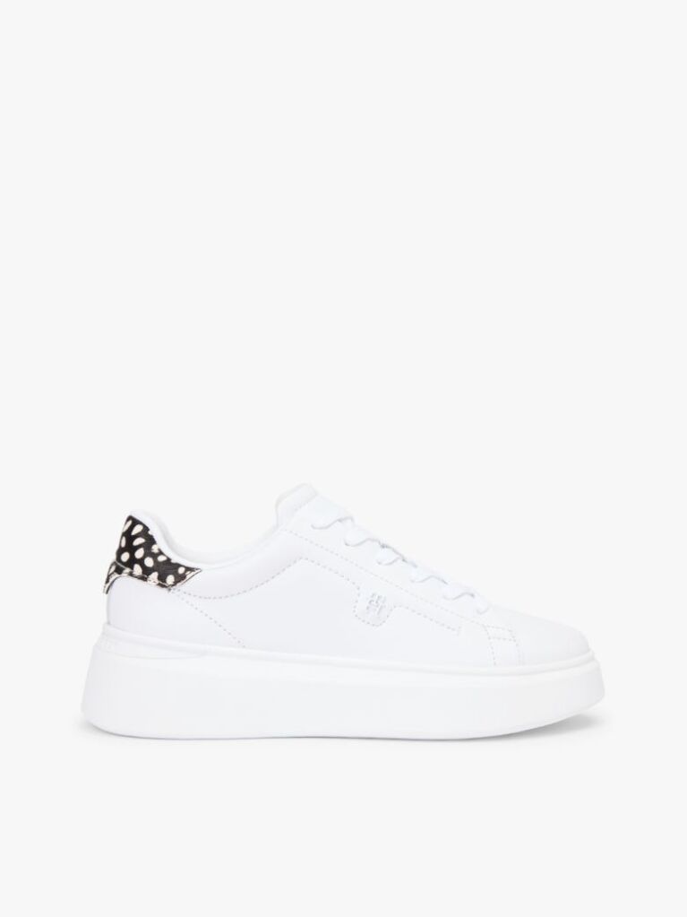 Alb Snow Leopard Heel Sneakers Cu Platforma Din Piele   Femei