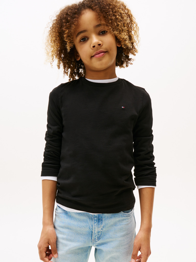 Negru Tricou Cu Maneca Lunga Din Bumbac Organic  Baieti