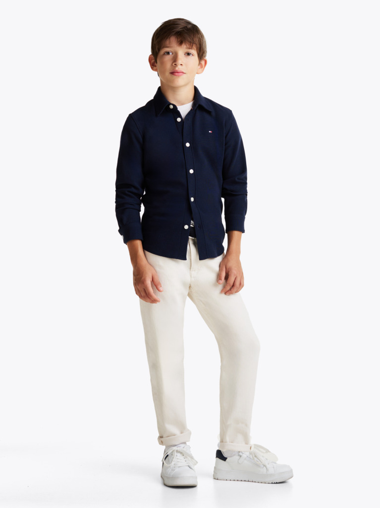Blue Micro Waffle Knit Regular Fit Shirt  Boys