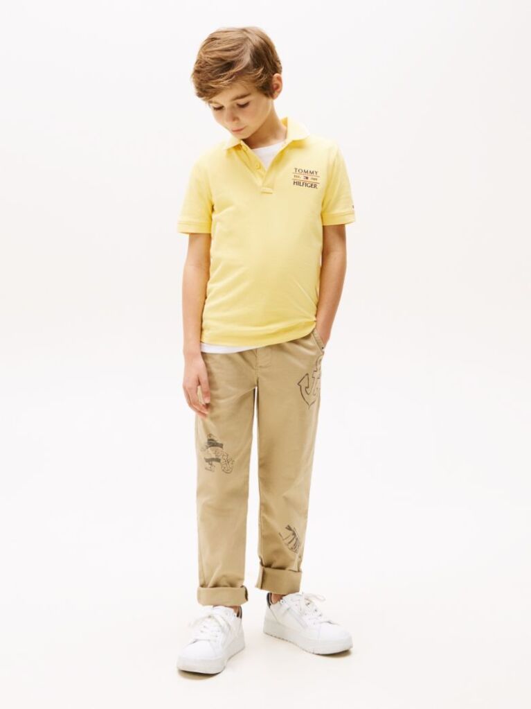 Galben Tricou Polo Cu Logo Brodat  Baieti