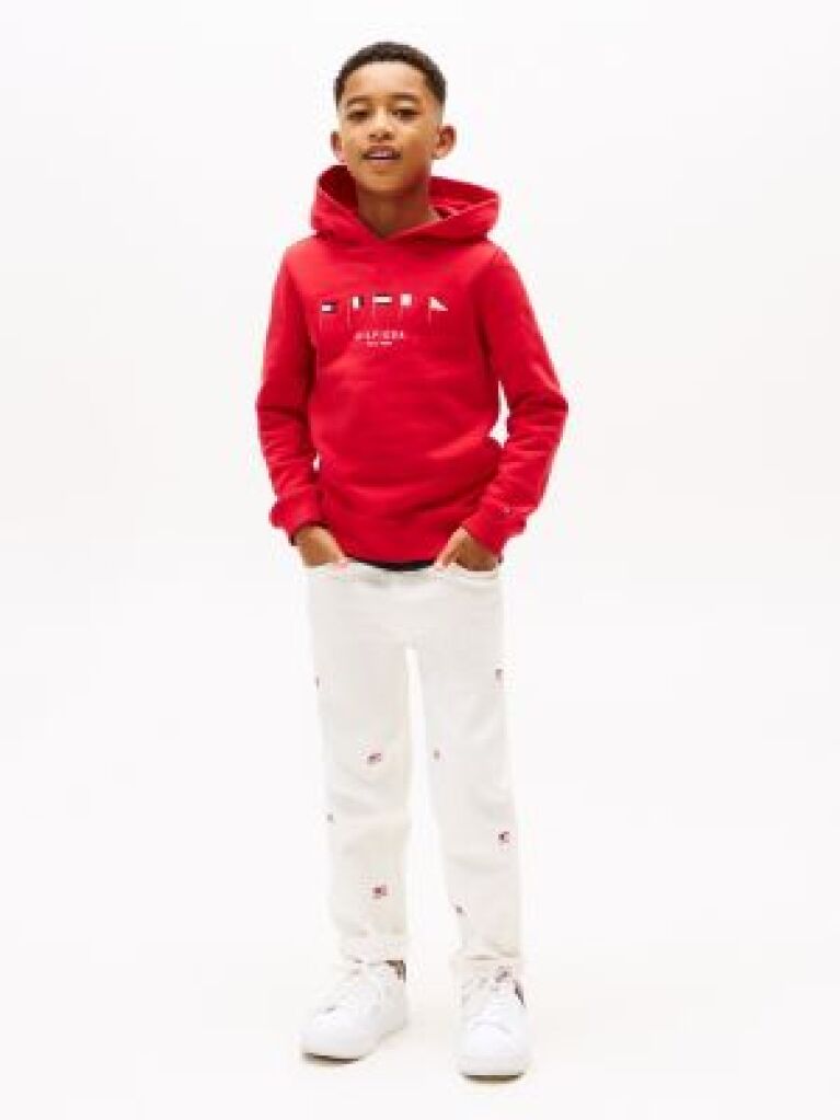 White Hilfiger Flag Embroidery White Jeans  Boys