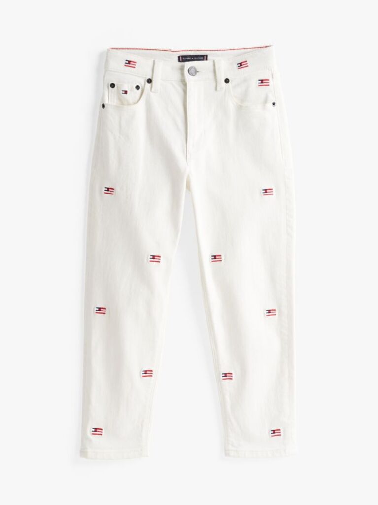 White Hilfiger Flag Embroidery White Jeans  Boys